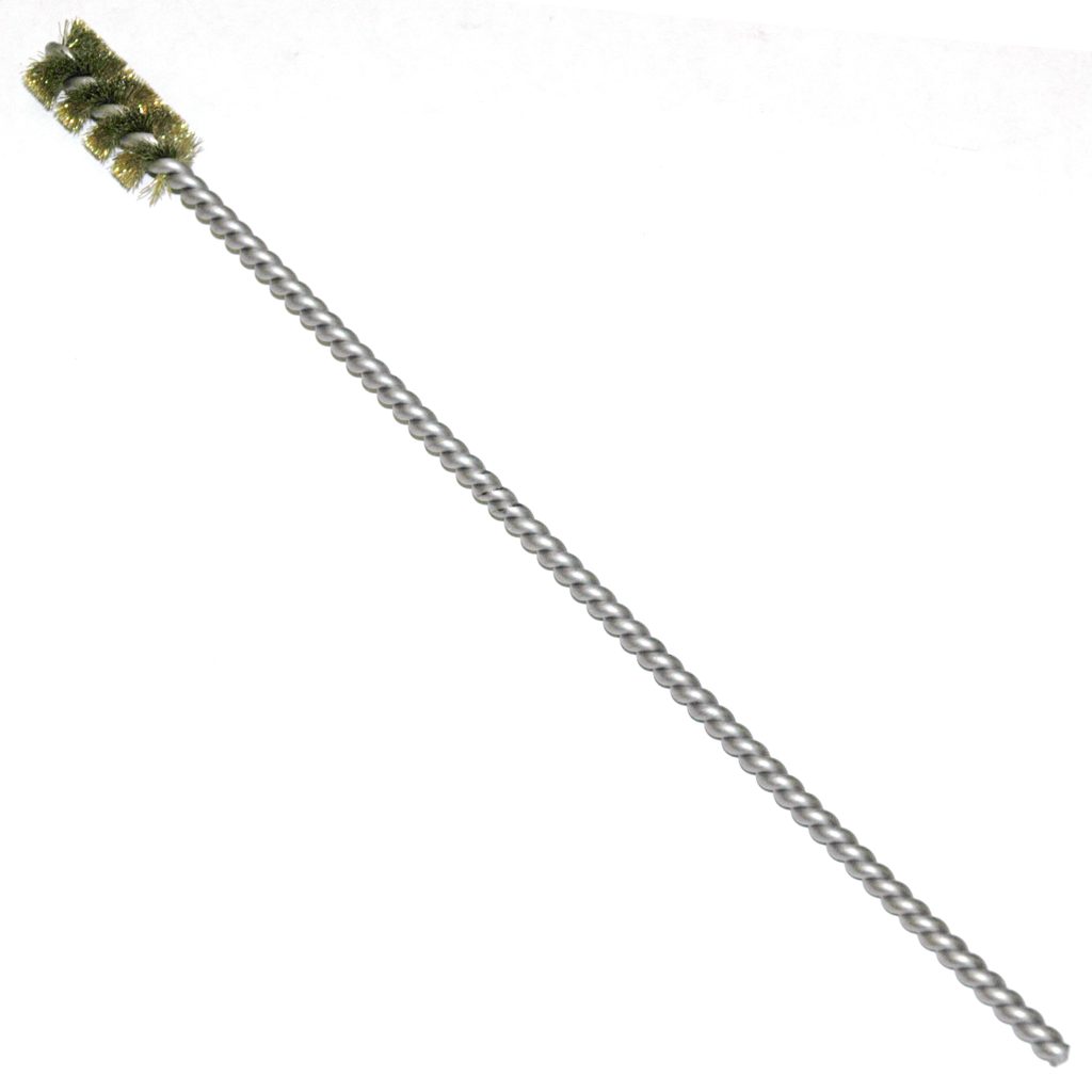 Brass Bristle, Power Driven (Single Spiral) Tube Brush, 3/4" Brush Diameter, 12" Length.