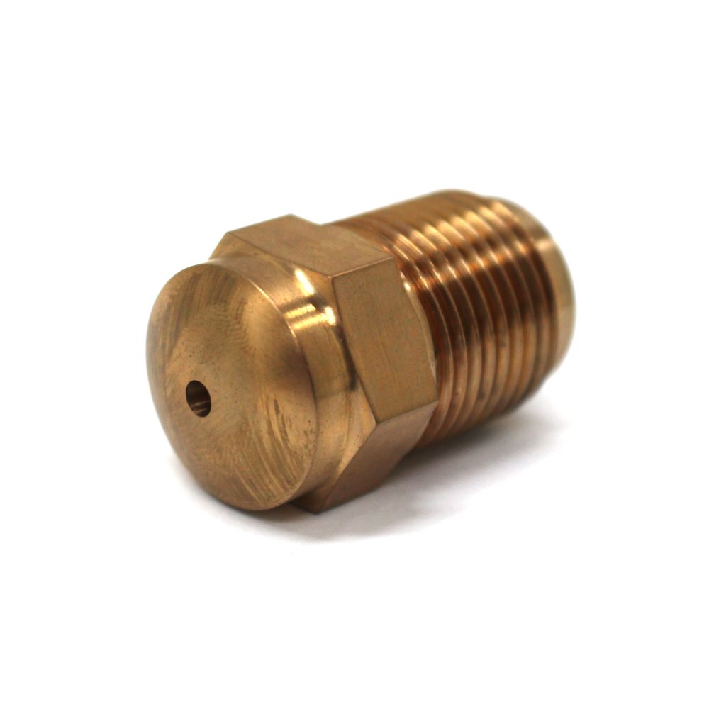 Nozzle Tip, Nylon, BeCu, 1-1/2" OAL, 7/8"-14 Thread, 1/2" Rear Opening, 3/4" Radius, 1/8" Orifice