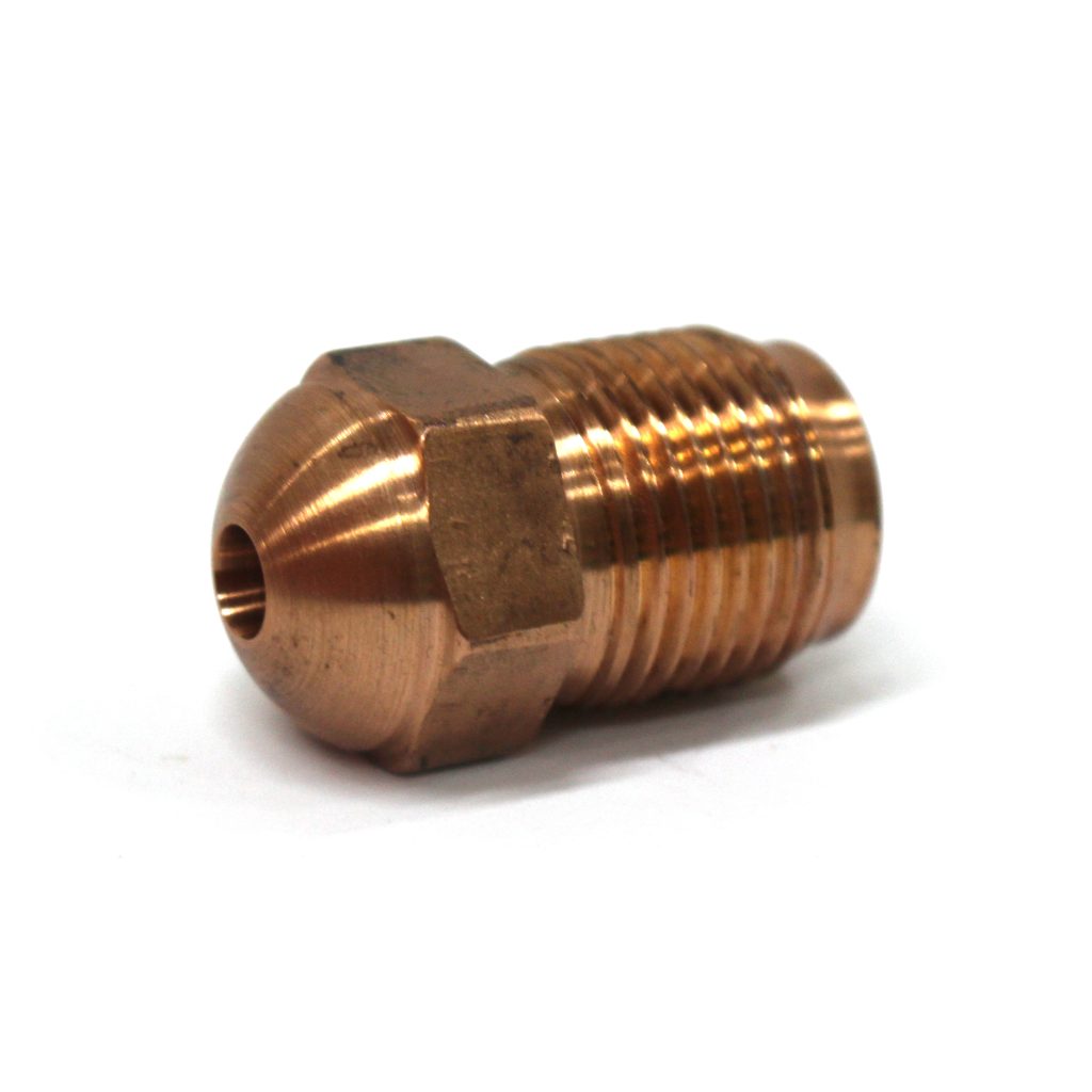 Nozzle Tip, GP, BeCu, 1-1/2" OAL, 7/8"-14 Thread, 1/2" Rear Opening, 1/2" Radius, 1/4" Orifice