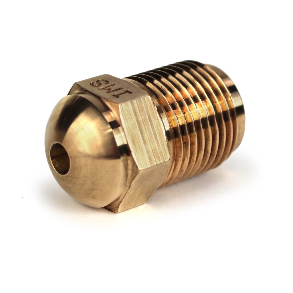Nozzle Tip, Nylon, BeCu, 1-1/2" OAL, 7/8"-14 Thread, 1/2" Rear Opening, 1/2" Radius, 1/4" Orifice