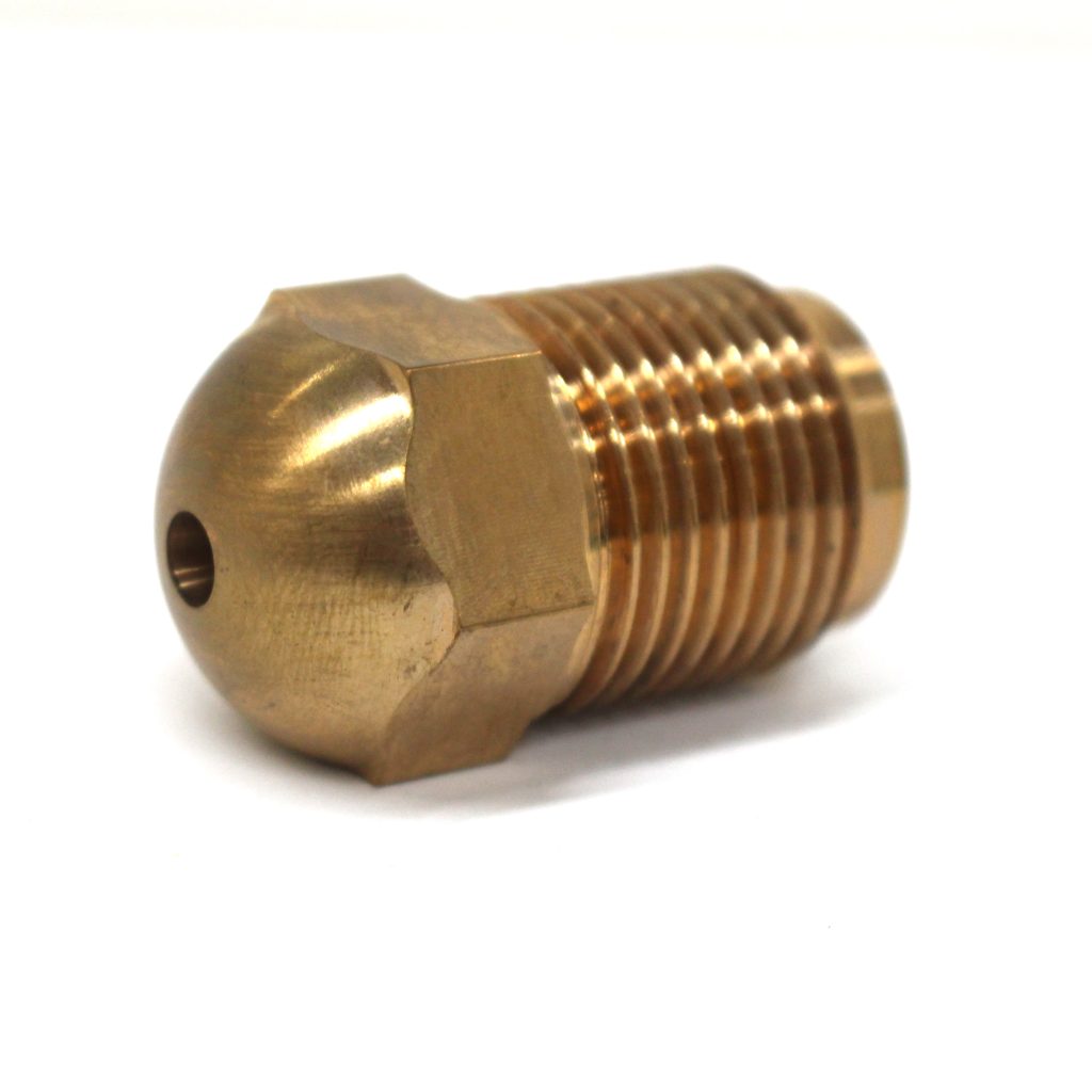 Nozzle Tip, Nylon, BeCu, 1-1/2" OAL, 7/8"-14 Thread, 1/2" Rear Opening, 1/2" Radius, 3/16" Orifice