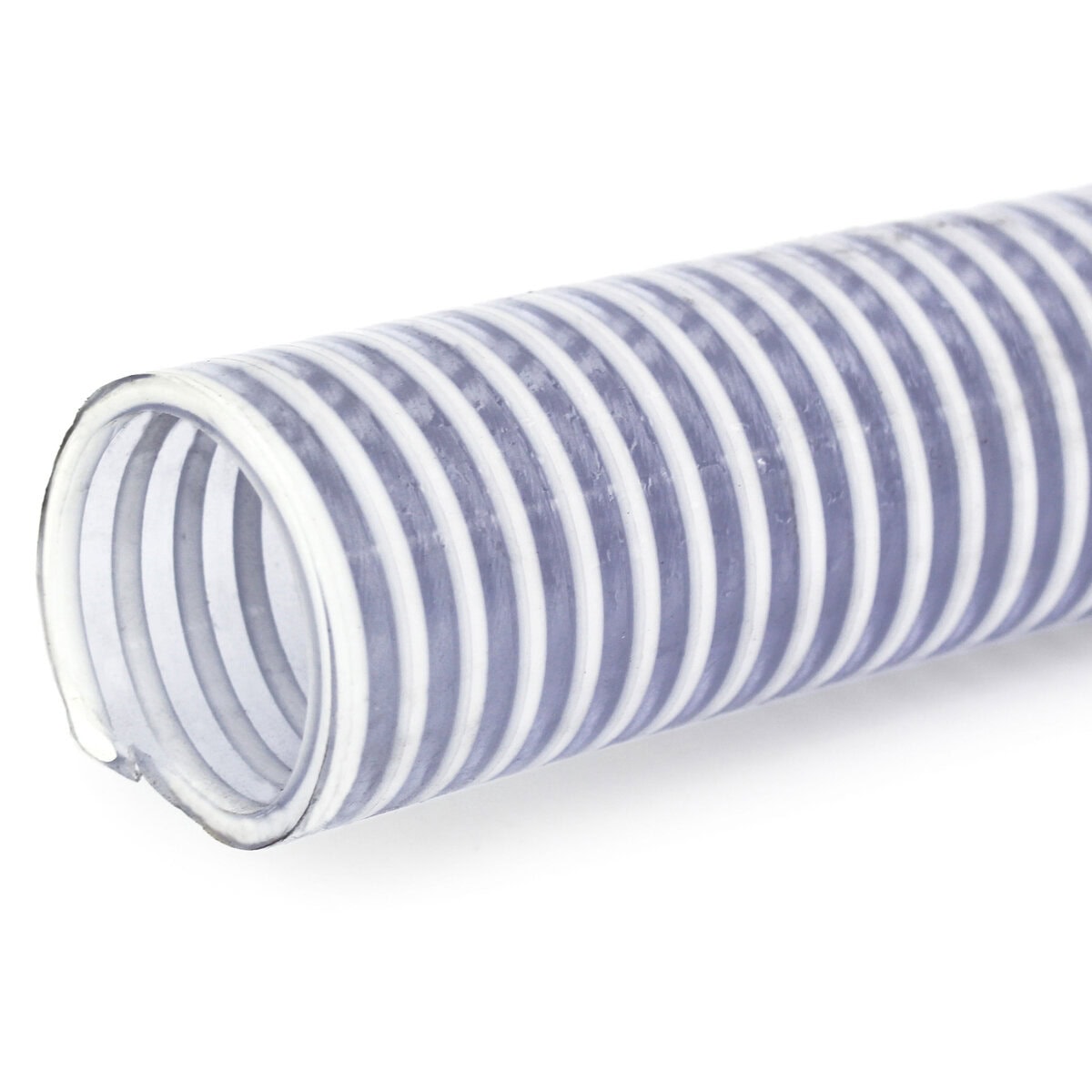 Loader Hose, 1-1/4" ID, Smooth Cover, Clear Wall, White Helix Reinforced PVC & Seamless Smooth Bore - Image 1