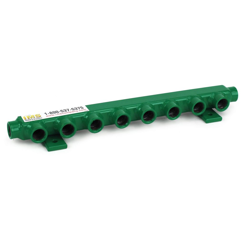 Manifold, Water/Air, Steel, IMS Minifold (2) 3/8" NPT Inlet/Outlets, (8) 3/8" NPT Ports, 13-3/8" OAL