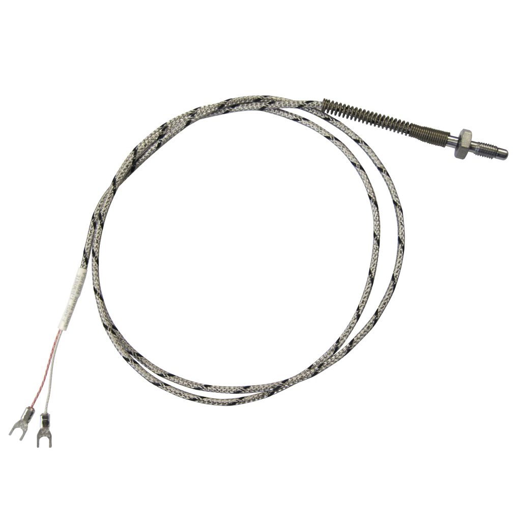 Thermocouple, Nozzle/Bolt Style, Type J, 1/4"-28 Thread, 3/16" Tip, 144" SS Leads, Spade Lugs, Grounded