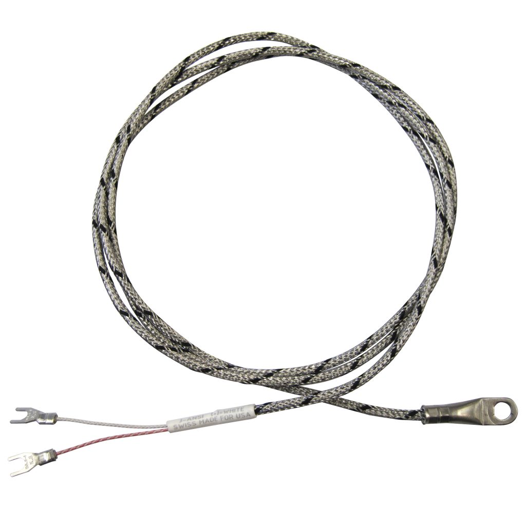 Thermocouple, Washer Style, 1/4" ID, Type J, 96" SS Leads, Spade Lugs, Grounded