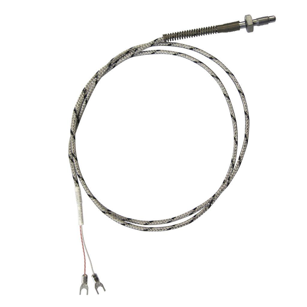 Thermocouple, Nozzle/Bolt Style, Type J, 1/4"-28 Thread, 3/16" Tip, 96" SS Leads, Spade Lugs, Ungrounded