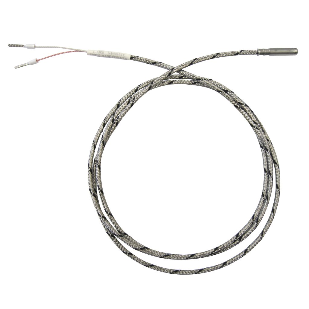 Thermocouple, Probe Style, Type J, 3/16" x 2-1/2" Tip, 48" SS Leads, Spade Lugs, Grounded