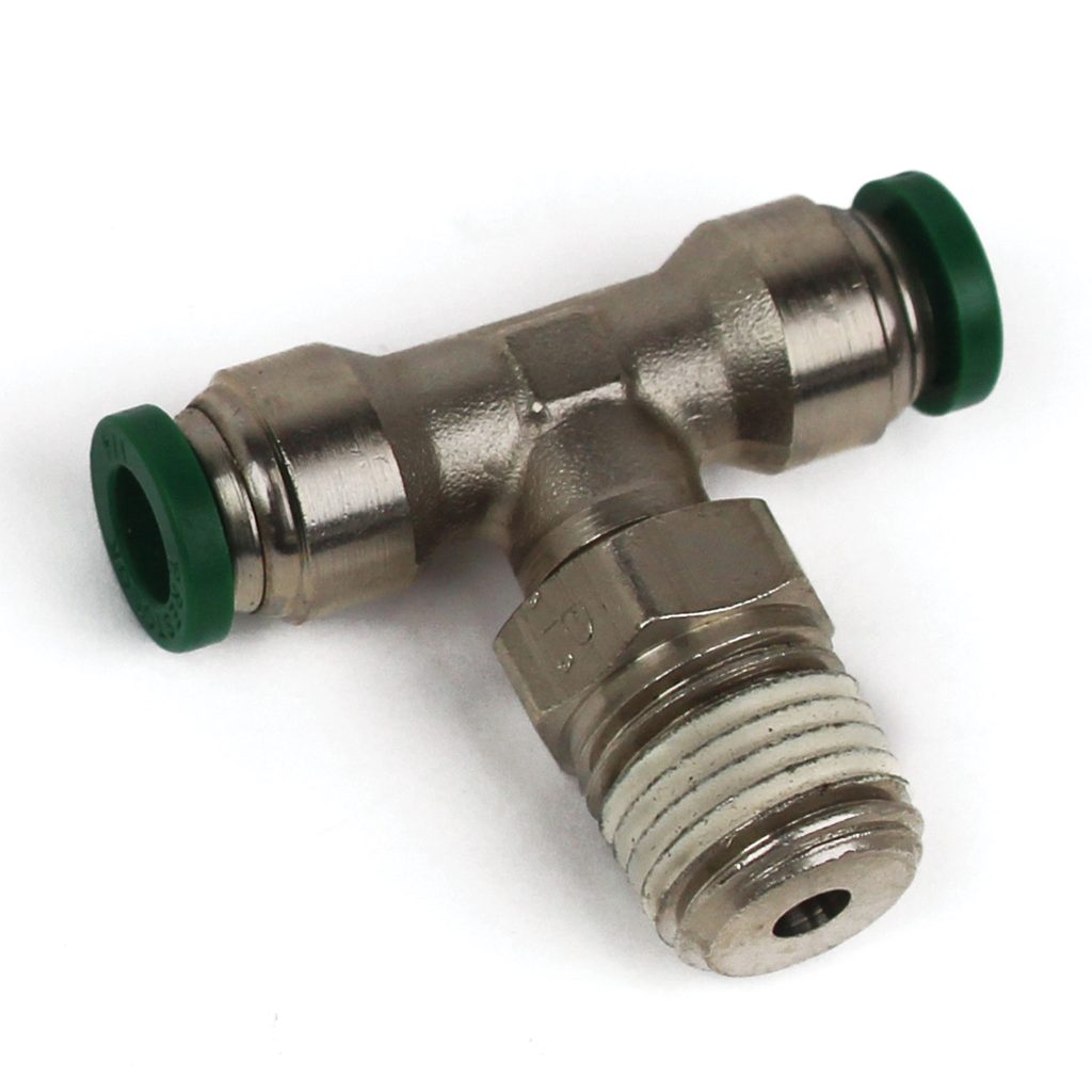 Push to Connect Tube Fitting, Branch Tee, Male Swivel, 3/8" OD Tube x 1/4" NPT