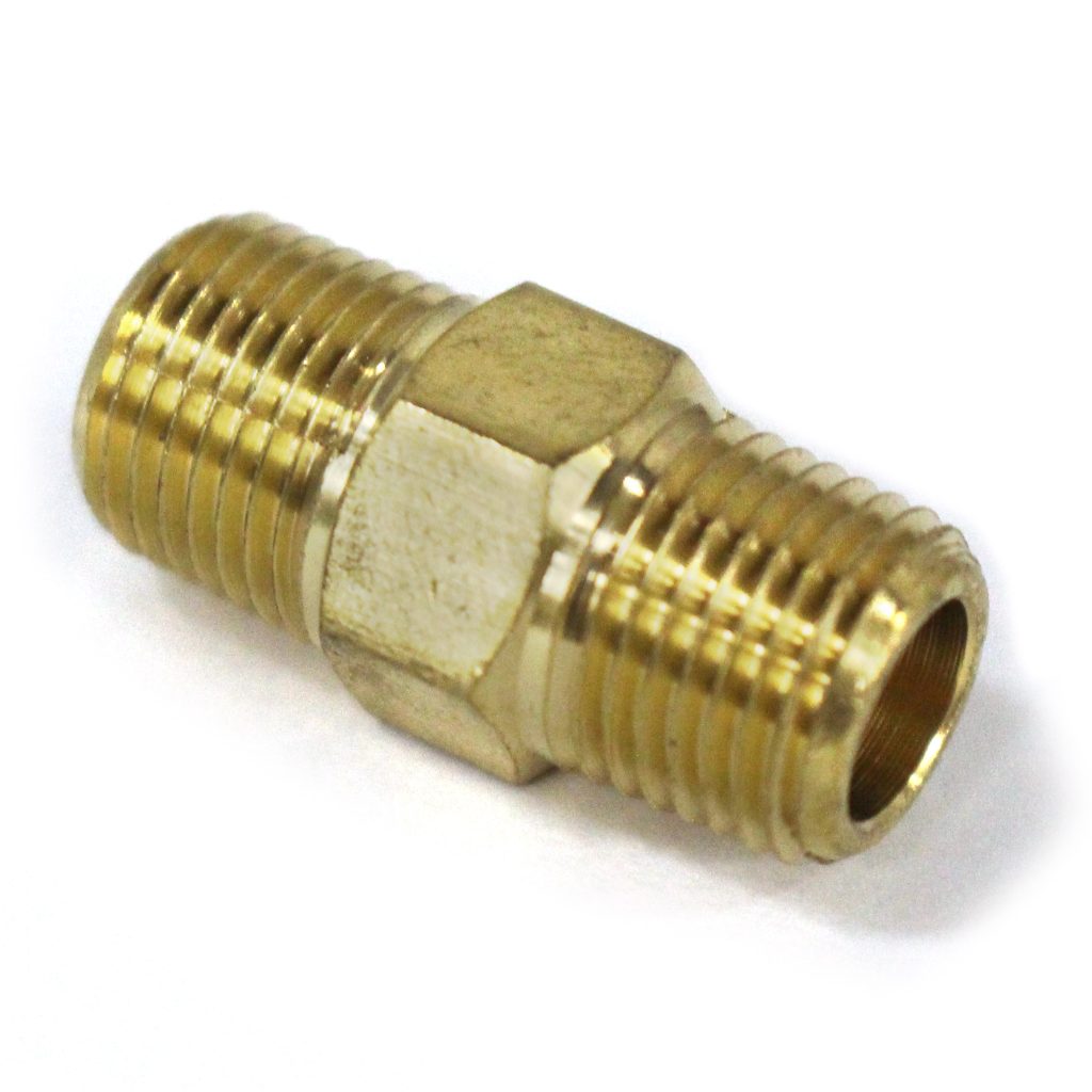 Hex Nipple, Brass Mold Fitting 1/4" NPT Male x 1/8" NPT Male