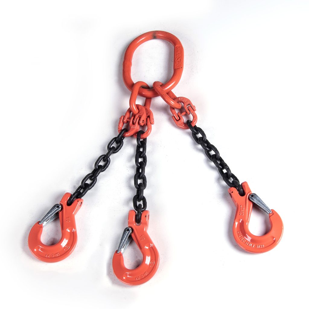 Chain Sling, Alloy, Type TOS, Three Leg, 5/8" Chain x 24" Reach, Sling Hooks with Safety Latches